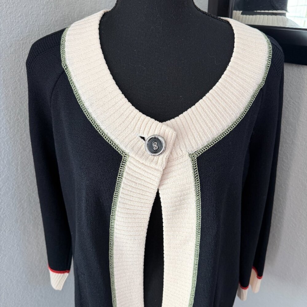 ST. JOHN Sport Wool Cardigan Sweater Black Cream Button Front Small - Picture 7 of 12